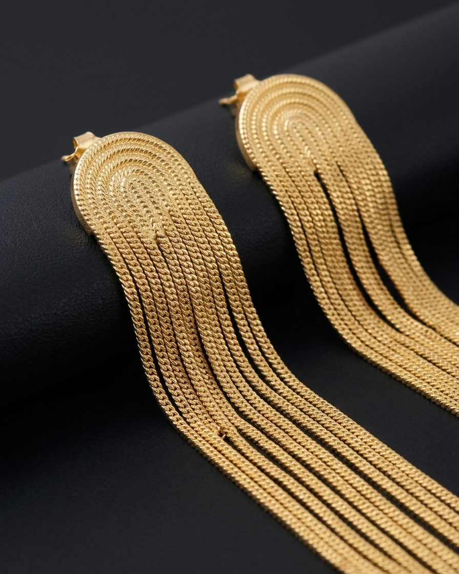 Two gold necklaces on a black background