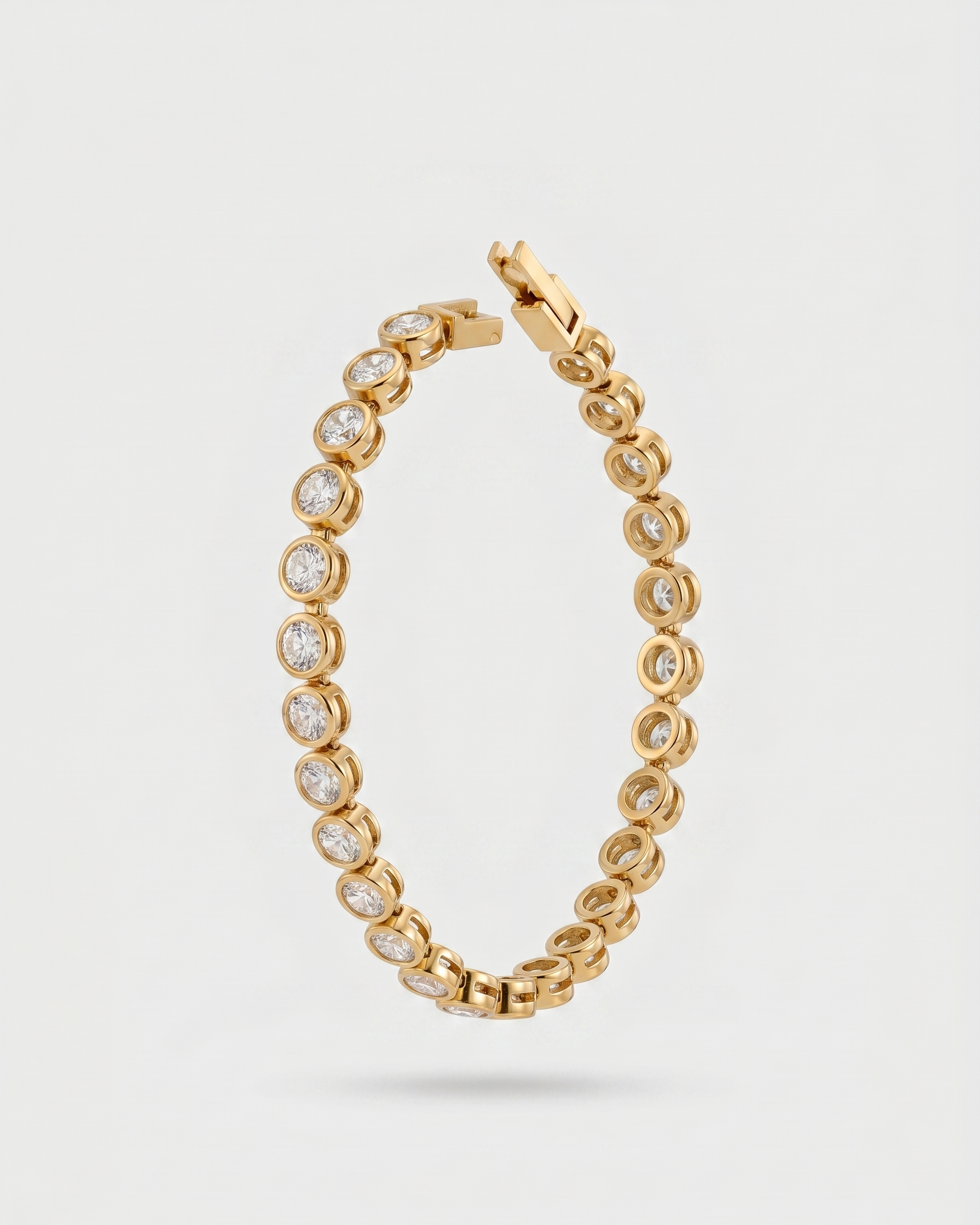 Bracelet with embedded stones on a light gray background