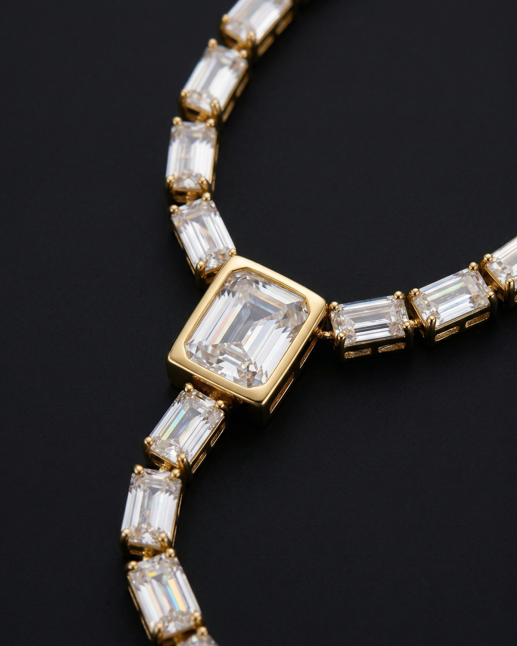 Diamond bracelet with gold clasp on a dark background