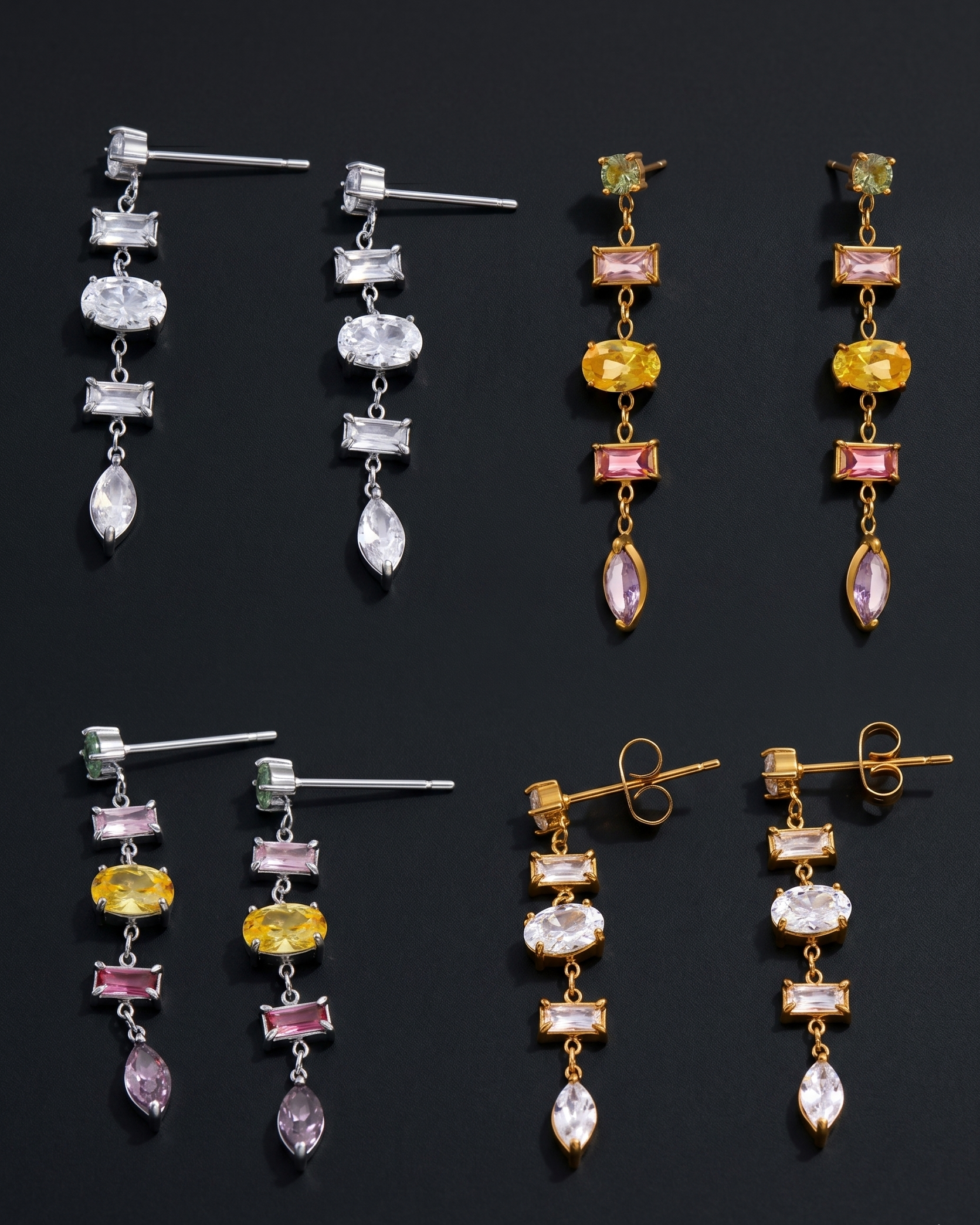 Set of gemstone earrings on a dark background