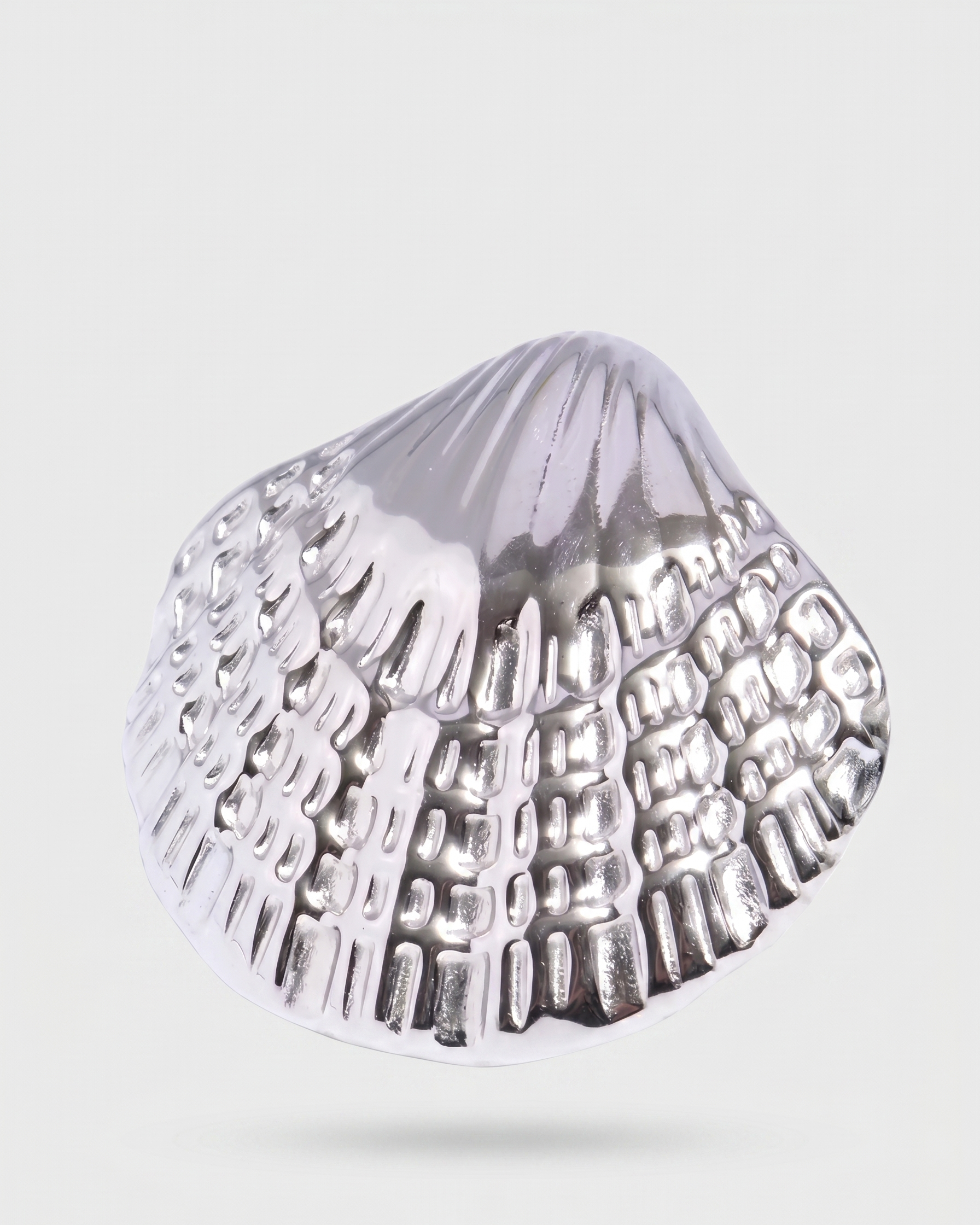 Silver ring with a textured design on a light gray background