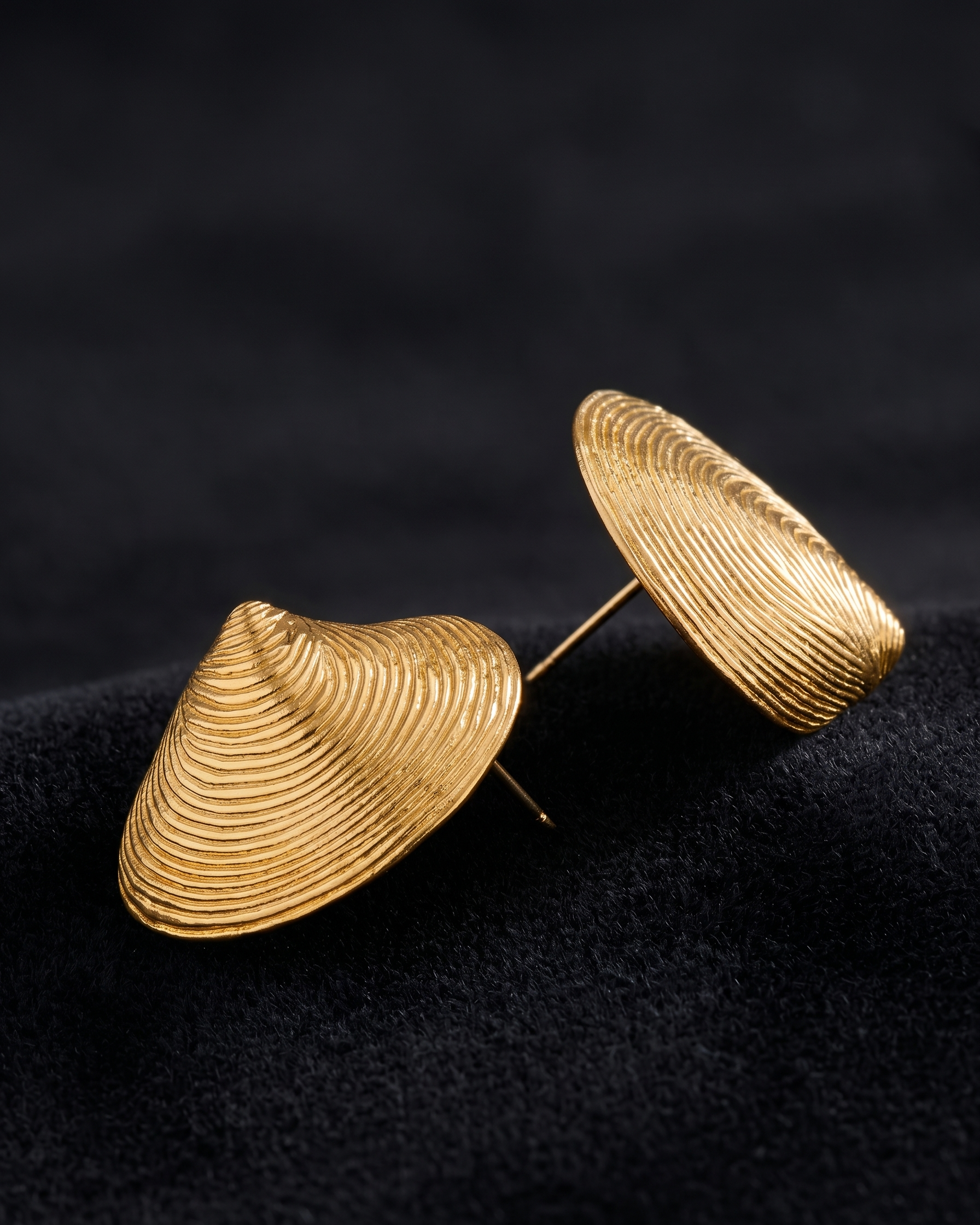 Pair of gold earrings on a black background